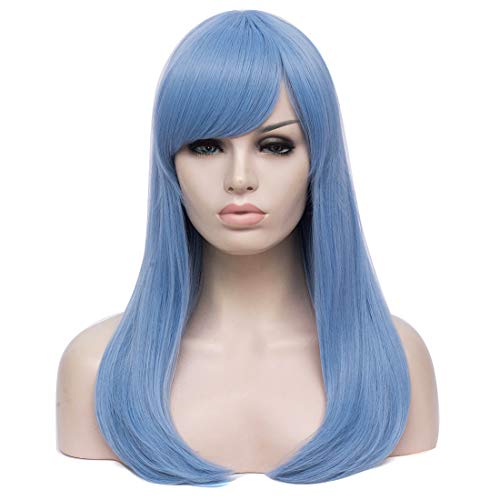 WGPFWIG Long Light Blue Wig Straight Wig Side Bangs Wig for Women Natural Fashion Synthetic Wigs For Women Girl Cosplay Party Halloween Wig Cap Included