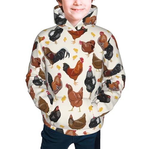 Roosters and Chickens Kids Pullover Hoodies Boys Sweatshirts Girls Athletic Clothes with Pocket2