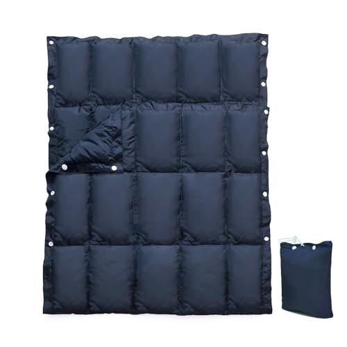 KOKOSUN ダウン ブランケット ひざ掛け 肩掛け 腰巻き 多機能 防寒 冷房対策 スナップボタン付き オフィス 家庭用 車中泊 アウトドア キャンプ 旅行用 収納袋付き (ダークブルー, 140*90cm)