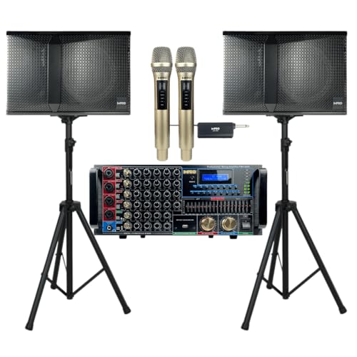 ImPro Epic Star Package 3 with Mixing Amplifier, Speakers, Microphones, and Accessories (5 Items) (Gold)
