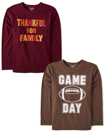 The Childrens Place Boys All Holidays Long Sleeve Graphic T-Shirts multipacks Thankful for Family 2-Pack X-Large