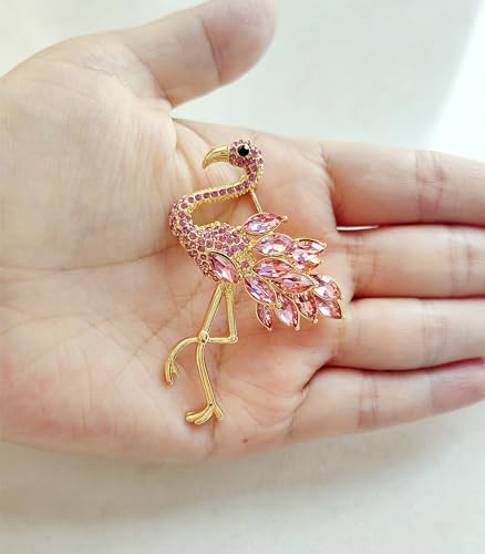 Image of Flamingo Brooch Pins for Women Crystal Rhinestone Pink Bird Animal Broach Dresses Coat Jacket Birthday Wedding Festival Jewellery Gifts