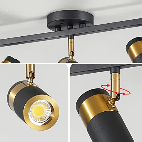 Image of 5-Light Track Lighting, Matte Black LED Ceiling Spotlight | 5 adjustable heads direct focused light,black and gold,39-inch flush mount design for kitchens, living rooms, and hallways