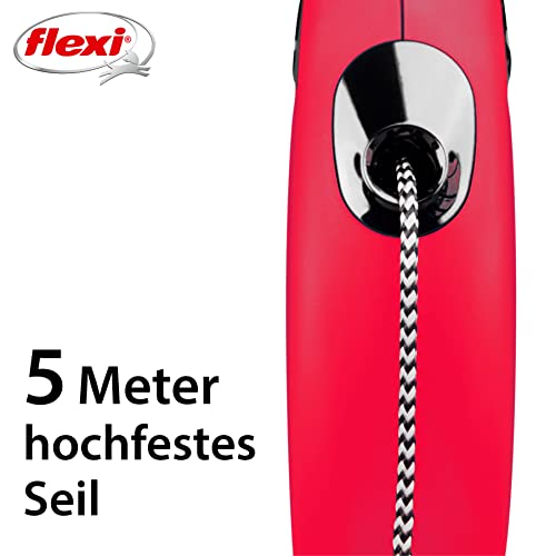 flexi® Classic S | 5m Seil Roll-Leine für kleine Hunde bis 12 kg | Rot | ausziehbare Hundeleine | Gewicht 160.4 gr | Maße 9.6 x 16.2 cm