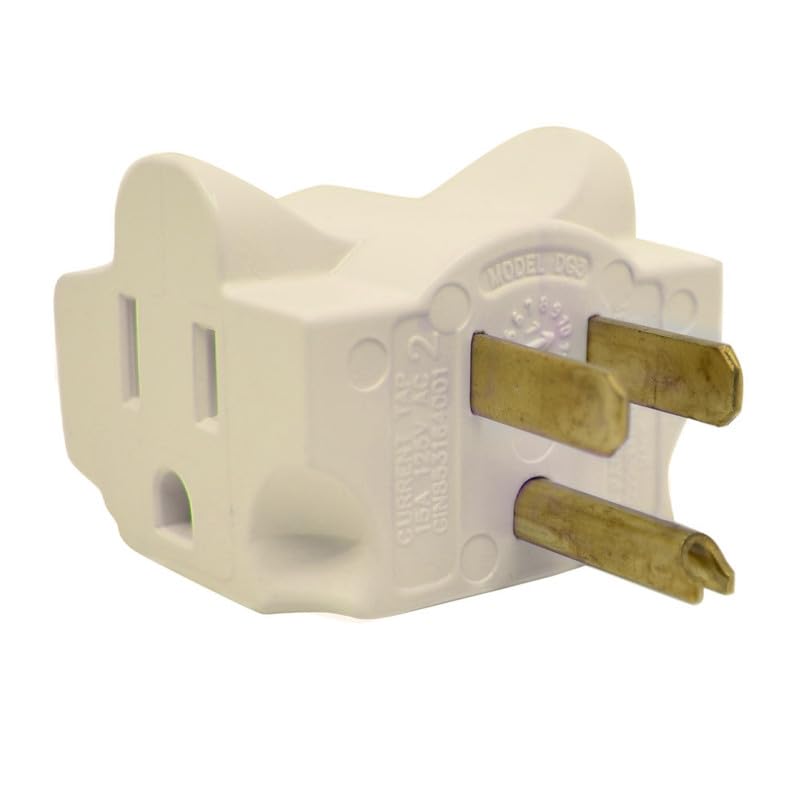 Single Plug Grounded Dual Outlet Splitter 125V, Right & Left Angle, White image 2