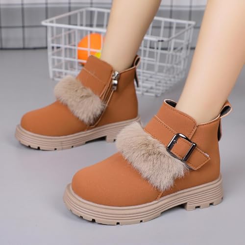 Girls Furry Winter Boots with Buckle Cozy Platform Chunky Heel Mid Calf Booties Anti-Slip Snow Boot4