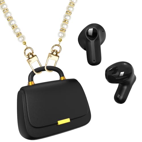 Image of ANCwear Black Wireless Ear Buds for Girls, Quiet Luxury Handbag Earbuds with Mini Purse Charging Case, DIY Stickers, Bluetooth 5.3, 22H Battery Life, Chic Gift Earbuds for Women Teens