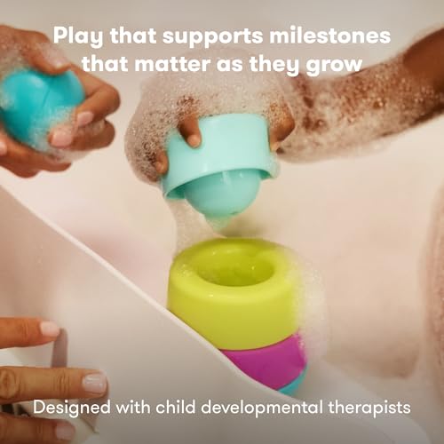 Image of Frida Baby Stack + Pour Bath Tower Bath Toy, Bath Toys for Toddlers, Teaches Child to Grasp, Stack & Scoop. Gross to Fine Motor Skills, Hand Eye Coordination, Sort by Size, Count, Pretend Play