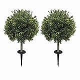 2-Pack 29' UV-Resistant Boxwood Topiary Ball Trees | Artificial Outdoor Plants with Ground Spikes for Porch, Patio, Planters & Indoor Decor