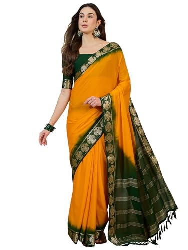 Image of AKHILAM Women's Mysore Silk Kanjivaram Pure Soft Ombre Print Saree With Unstitched Blouse Piece (73ALEKHA7301 NV Parent)