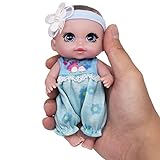 Beem Jun 6' Cute Small Baby Doll Newborn Baby All Vinyl Reborn Baby Dolls for Girls Swivel Mini Dolls 16 cm Crying Baby DIY Toys for Ages 3+(Blue)