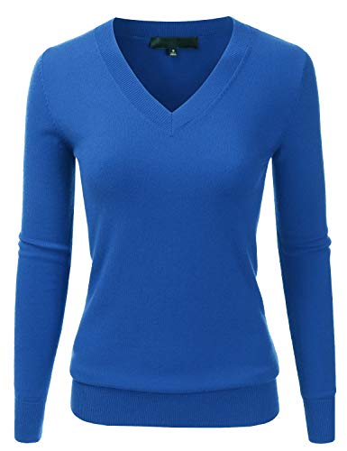 Image of EIMIN Women's Long Sleeve V-Neck Slim Fit Pullover Soft Knit Top Sweater (S-XL)