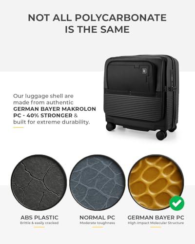 Image of EUME Overnighter Pro Luggage Trolley for Travel 18 inch, Cabin Bag | Trolley Bag Small for Luggage | with Laptop Sleeve | 100% German Bayer Polycarbonate - Charcoal Black