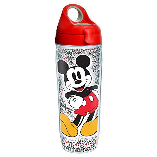 Tervis Disney - Mickey Mouse Name Pattern Tumbler with Wrap and Red with Gray Lid 24oz Water Bottle, Clear