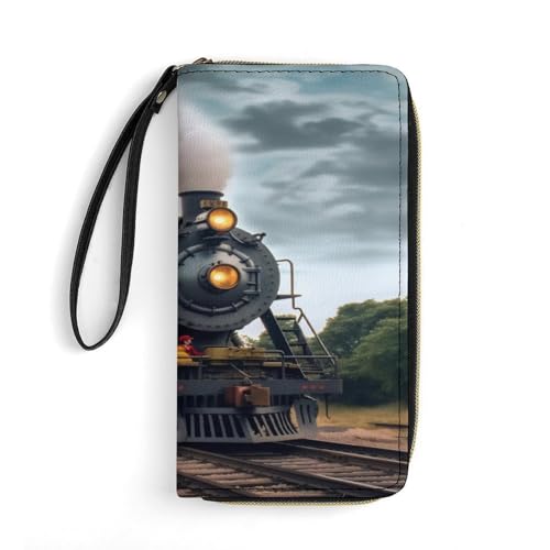 Team TrainPrint Long Wallets PU Leather Clutch Purse Card Holder Wallet, with Wristlet Zip Around Long Wallet for Women & Men
