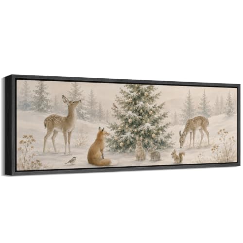 Image of MUDECOR Large Framed Canvas Print Wall Art Winter Wildlife for Living Room