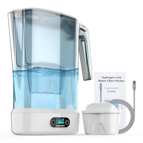 Hydrogen Water Filter Pitcher - BPA Free Rich Hydrogen Water Generator Electrolysis Jug with SPE/PEM. Removes 99% of Lead, Microplastics, PFAS & Chlorine – Advanced UltraFiltration Technology