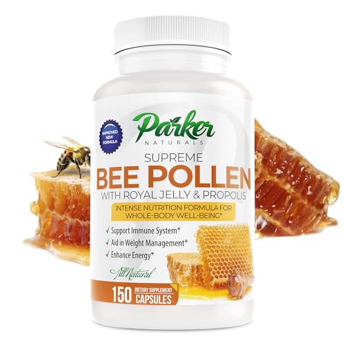 Parker Naturals Supreme Bee Pollen Capsules 3520 mg Royal Jelly Bee Pollen and Bee Propolis Capsules Natural Bee Pollen Supplement for Adults 150 Capsules