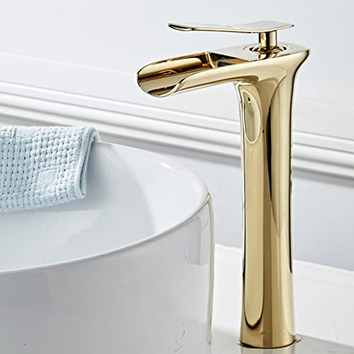 Robinet de lavabo cascade or en laiton massif haut de gamme pour vasque de salle de bain