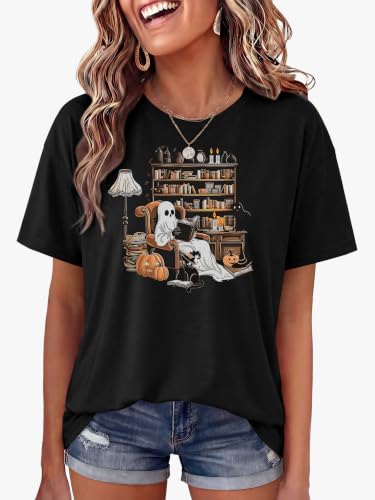 ANRABESS Women Halloween Doodles Shirt Oversized Cute Pumpkin Ghost Tee - image 3