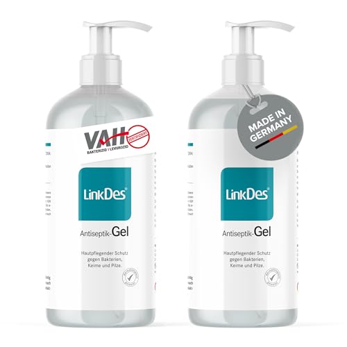 LinkDes® Antiseptik Gel, VAH gelistet, klebt nicht an den Händen, Desinfektionsgel, begrenzt viruzid EN 14476 (2er Pack)