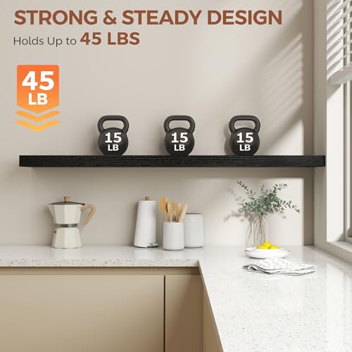 Image of Dreamland 55 Inch Black Floating Shelves for Wall,8 Inch Deep Floating Shelves,55 inch W x 8 inch D Wall Shelves for Bedroom,Living Room, Kitchen,Bathroom,Set of 2