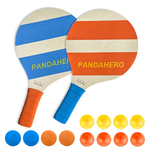 Beach Paddle Ball Set – 2 Wooden Rackets with 8 Waterproof Balls + 4 Mini Hockey Balls – Outdoor Matkot Game for Adults Beach, Poolside & Backyard Fun