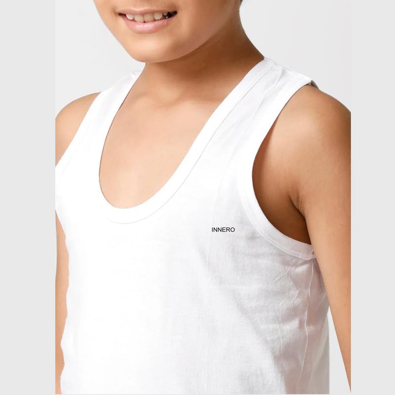 Image of INNERO Kids Vest, Combed Cotton Sleeveless Vest For Boys & Girls Innerwear (White)