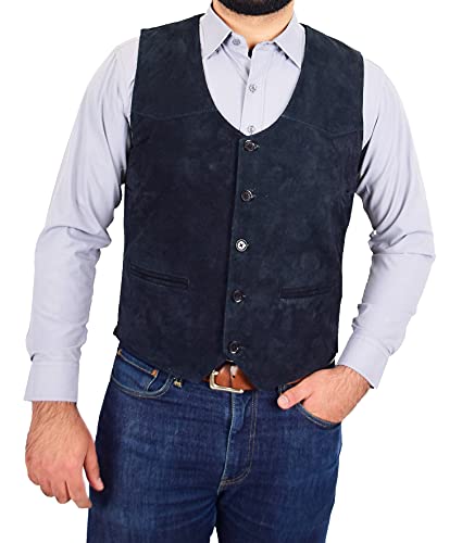 A1 FASHION GOODS Echt Suede Vest Voor Heren Klassieke Stijl Zachte Vest Gilet Cole Navy - Image 5