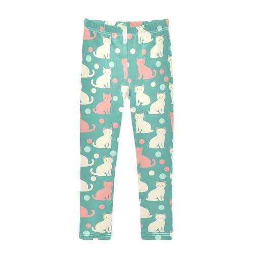 Color Cat on Green Dot Girls Leggings Athletic Pants Tights Stretch Bottom