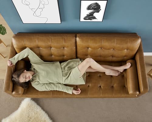 AMERLIFE Mid-Century Genuine Leather Couch