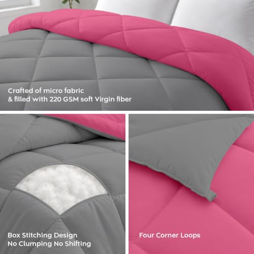 Image of AYKA Reversible Comforter 220 GSM Microfiber Reversible AC Comforter /Blanket for Winter /Quilt /Duvets for King Size Double Bed Comforter (90 * 100, Pink & Grey)| TC - 220
