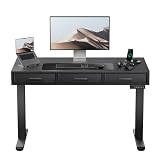 HUANUO Electric Standing Desk with Drawers, C-Clamp Mount Compatible, 40 x 22 Inch Height Adjustable Sit Stand Desk, Fabric Drawers, Home Office Stand Up Desk with 4 Custom Height Settings, Black