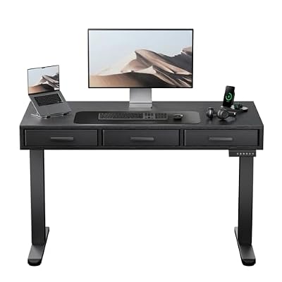 HUANUO Electric Standing Desk with Drawers, C-Clamp Mount Compatible, 40 x 22 Inch Height Adjustable Sit Stand Desk, Fabric Drawers, Home Office Stand Up Desk with 4 Custom Height Settings, Black