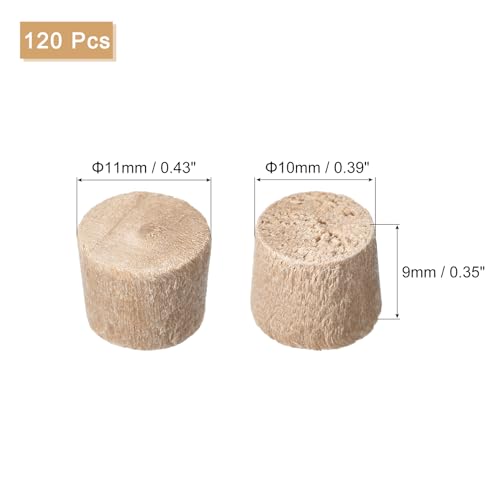 Image of Uxcell 120Pcs Flat Head Wood Plugs, 3 /8 Inch Wooden Button Screw Plugs, Beige Wood, 11mm x 10mm x 9mm, Hide Screw Holes, Suitable for Furniture, Tables, Chairs