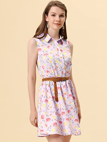 Image of Allegra K Women's Floral Printed Half Placket Above Knee Summer Sleeveless Belted Dress
