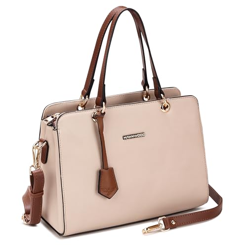 Image of HAWKWOOD Women's Premium PU Leather Structured Handheld Bag with Adjustable Shoulder Strap | Multi-Compartment Office & Casual Tote | Elegant Top Handle Purse for Daily Use