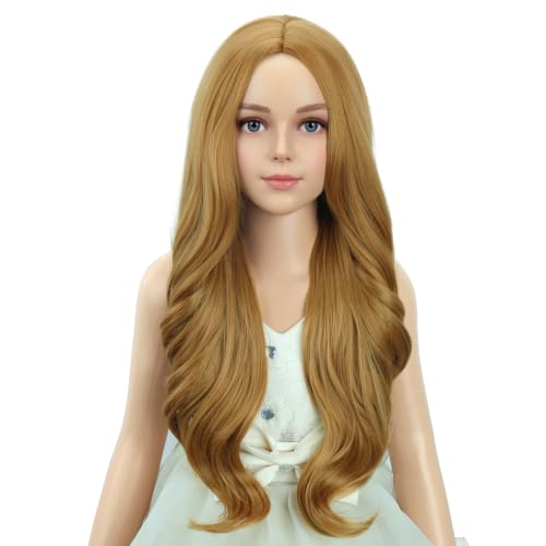 Image of PATTNIUM Kids Strawberry Blonde Wig Long Blonde Wavy Curly Wig for Girls Middle Part Wigs Synthetic Costume Halloween Cosplay Wigs