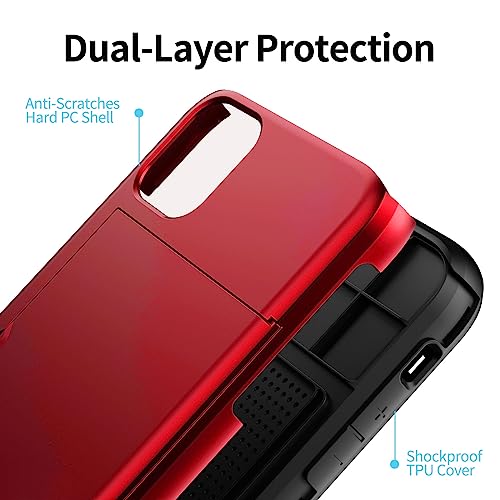 ACOCOBUY for iPhone 11 Case with Card Holder Sliding Cover Hidden Pocket IDs Credit Cards Slot Heavy Duty Shockproof Protective Dual Layer Wallet Phone Cover Back Shell for Men Women 6.1 inch Red - Image 4
