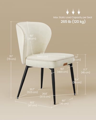 Image of VASAGLE Dining Chairs Set of 2, Upholstered Kitchen Chairs | Synthetic Leather with Stitching, Mid-Century Modern, Easy Assembly, Living Room Lounge, Cream White, EKHO Collection