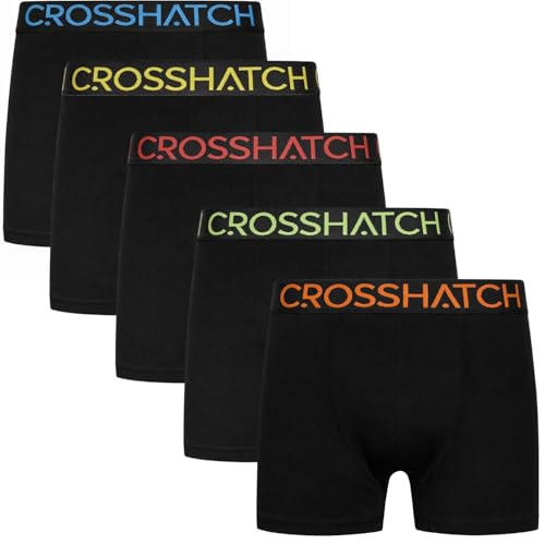 Crosshatch Men’s Boxer Shorts 5 Pack – Comfortable Cotton Underwear Multipack Trunks, Sizes S–XXL Core Band S