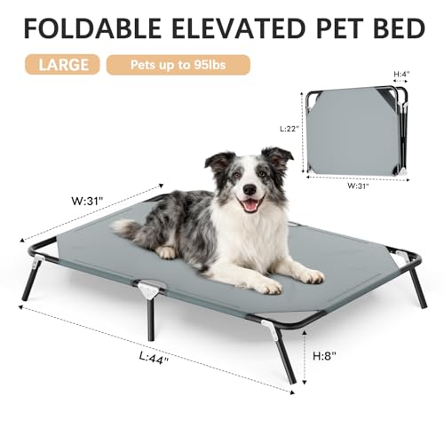 Folding Elevated Dog Bed for Large Dogs, Portable Raised Camping Outdoor Dog Bed, Washable Elevated Pet Beds with No-Slip Feet, Raised Cooling Pet Beds for Indoor & Outdoor Use, Grey, 44 Inches by STARLATTA - Image 2