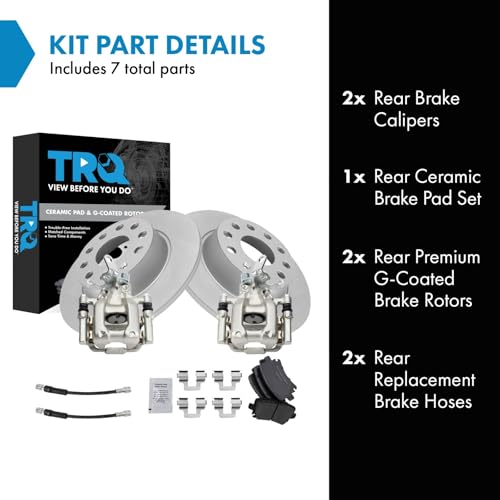 Image of TRQ Rear Brake Pad and Rotor Set Ceramic Coated Rotors Calipers Hoses Compatible with 2010 Volkswagen Jetta