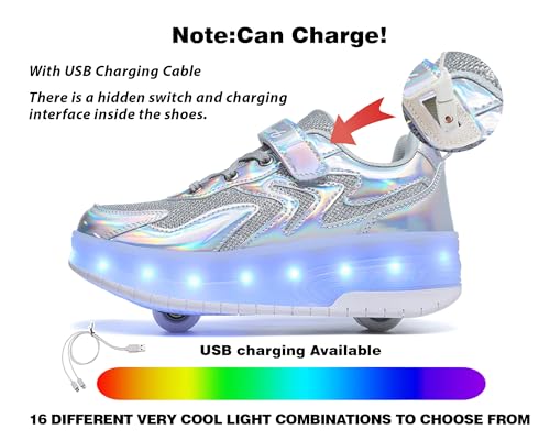 LED Roller Skate Shoes for Kids Boys Girls Light Up Roller Sneakers with Detachable Wheels Rechargeable Flashing Wheeled Shoes2