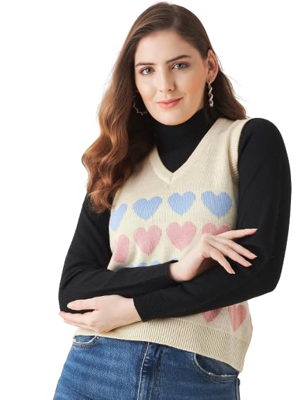 Image of Modeve Printed V Neck Sleeveless Sweater for Women||Winterwear||