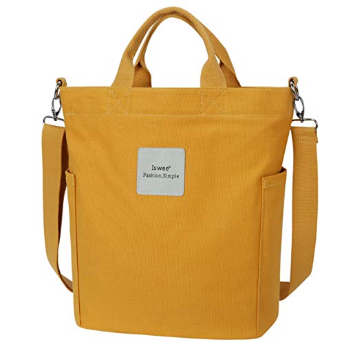 Iswee Bolsa de lona para mulher, casual, de ombro, de trabalho, cruzada, com alça superior, bolsa de compras para mulher, Amarelo