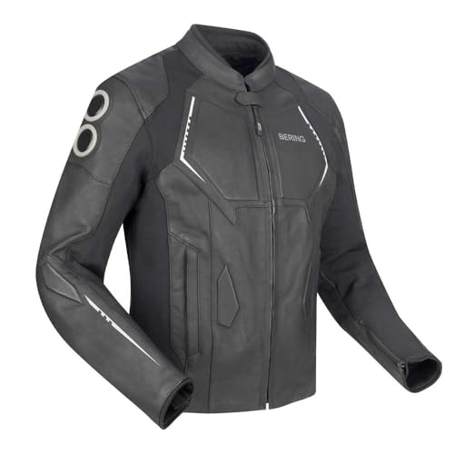 BERING Radial Giacca in Pelle/Tessuto da Moto, Nero/Bianco, XL