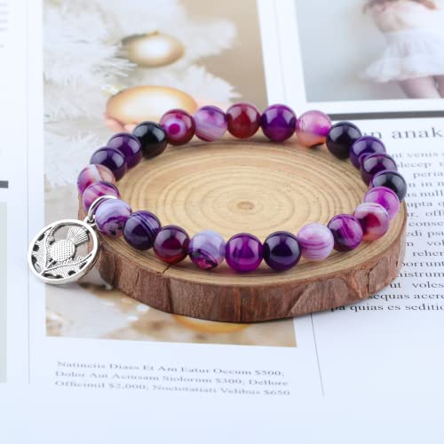 ARHTF Sassenach Gift Scottish Thistle Bracelet, Celtic Charm Blessing With Amethyst Beads, Flower Jewelry for Women2