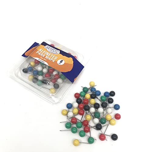 100 Alfinetes Coloridos BRW- Para Mapas- Quadro Cortiça -6mm