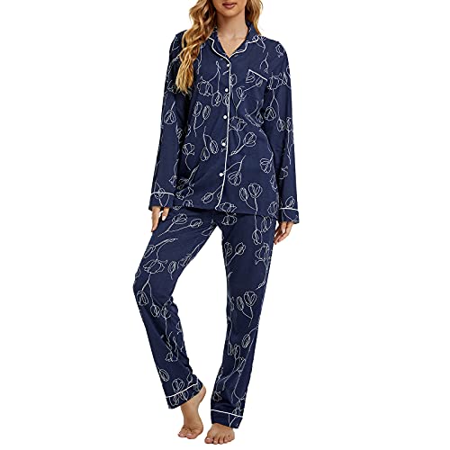 Image of Tugege Pajamas Set Long Sleeve Sleepwear Womens Button Down Nightwear Pj Sets